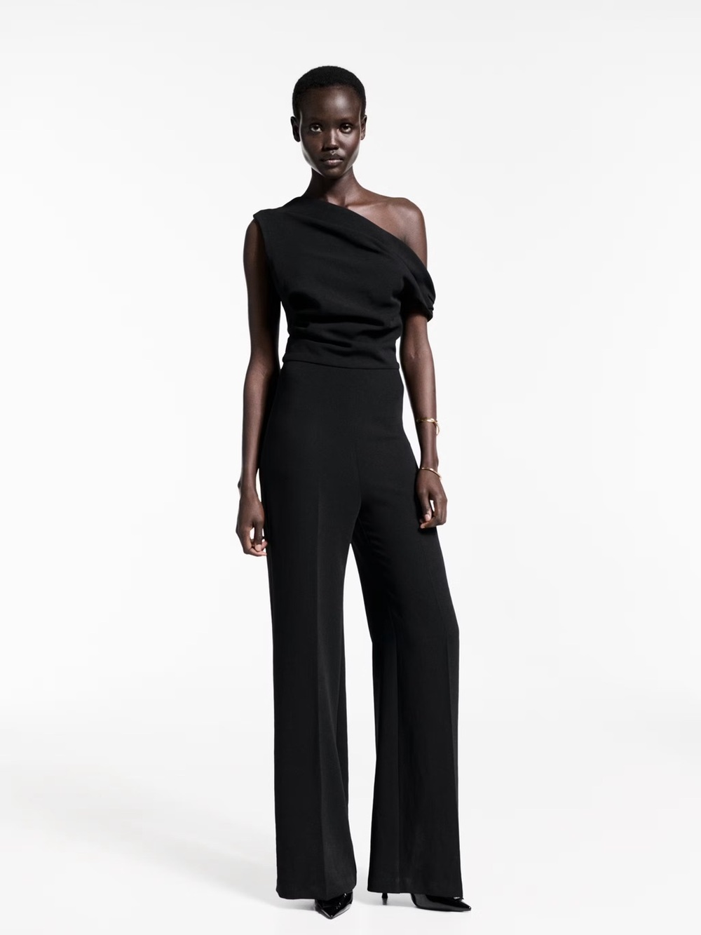 Mango Black asymmetrical jumpsuit with draped detail NWT